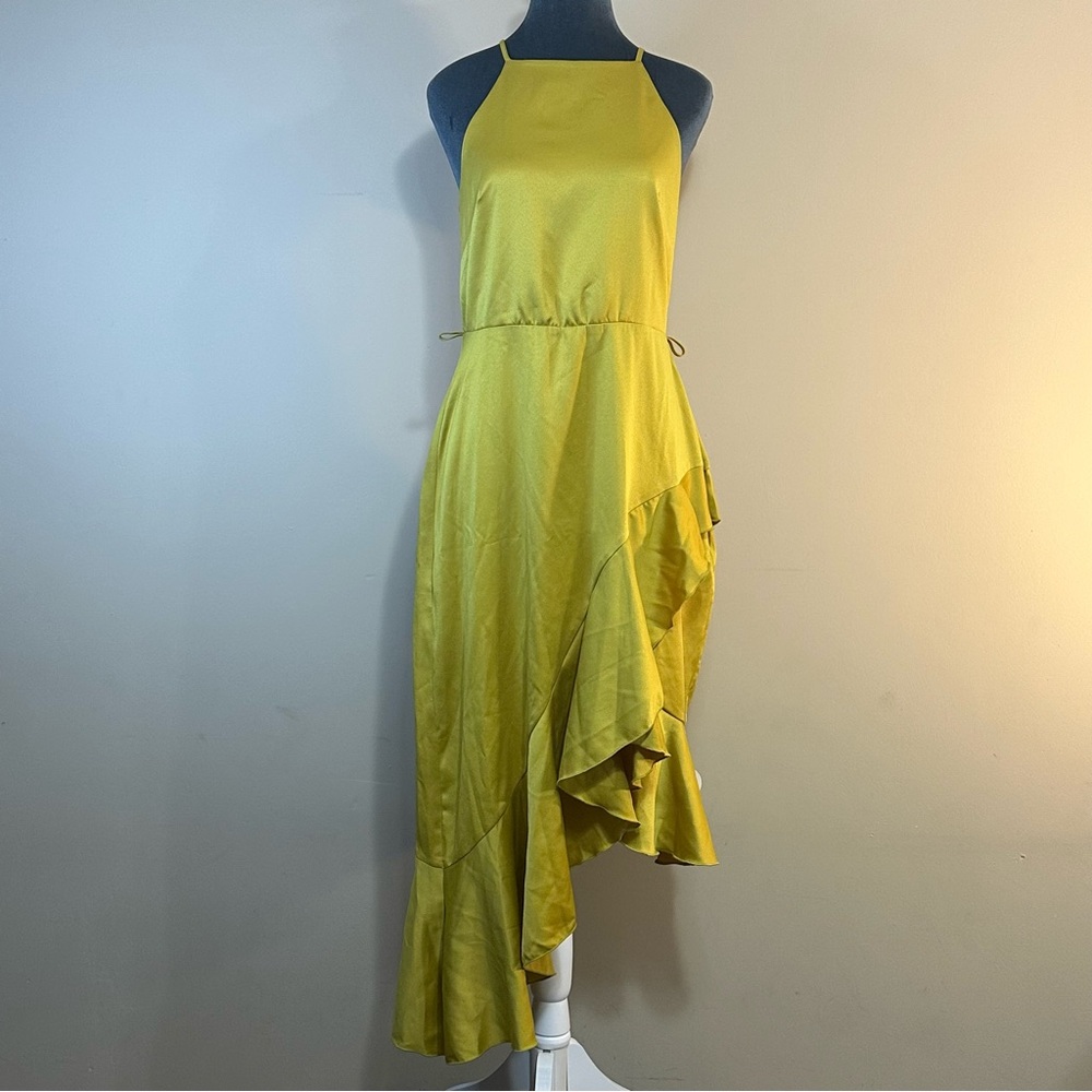 Style Cheat Halter Wrap Midi Dress in Chartreuse